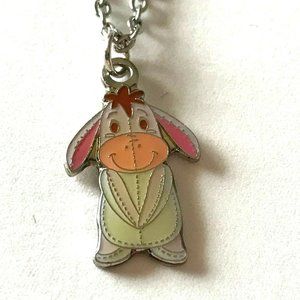 Vintage Disney Eeyore Winnie The Pooh Necklace Charm 18" Silver Disneyana Signed